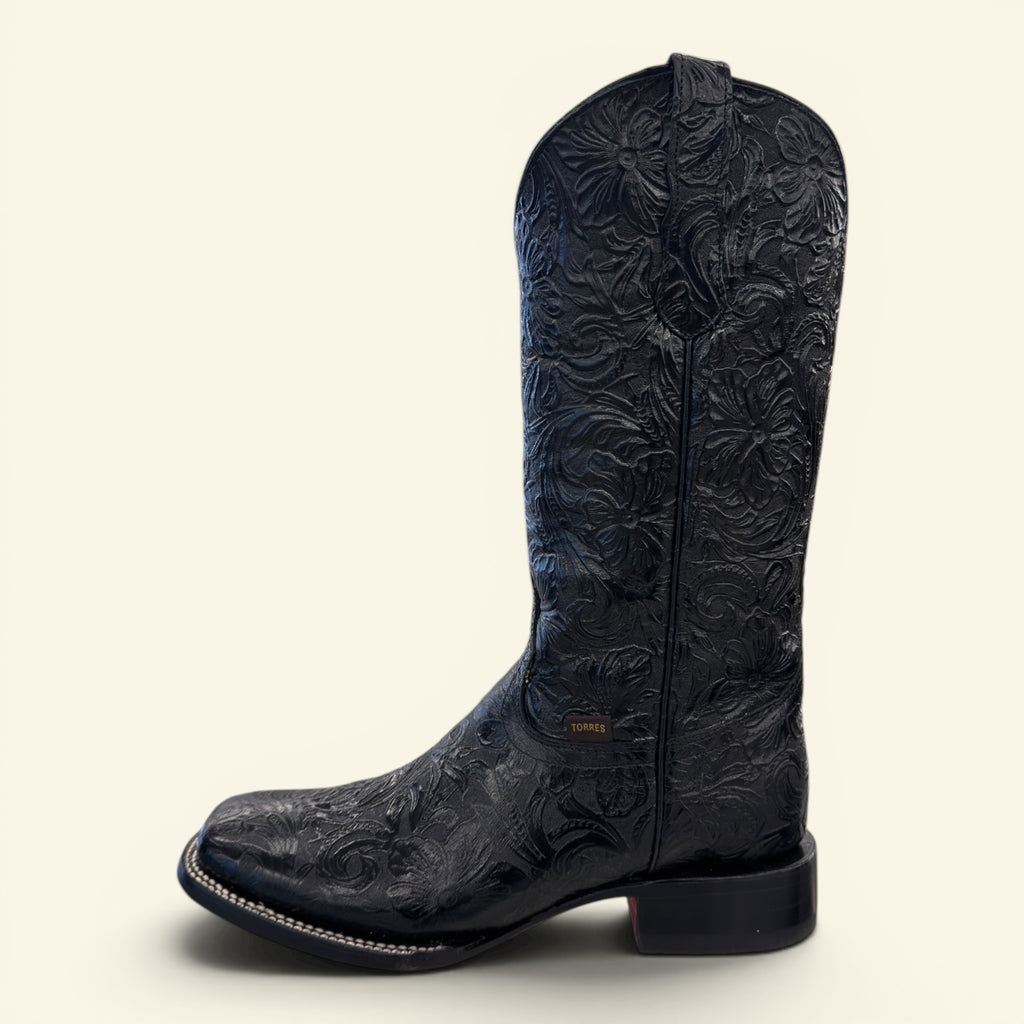 Torres Boot Ranch - Midnight Magnolia - Handtooled Black