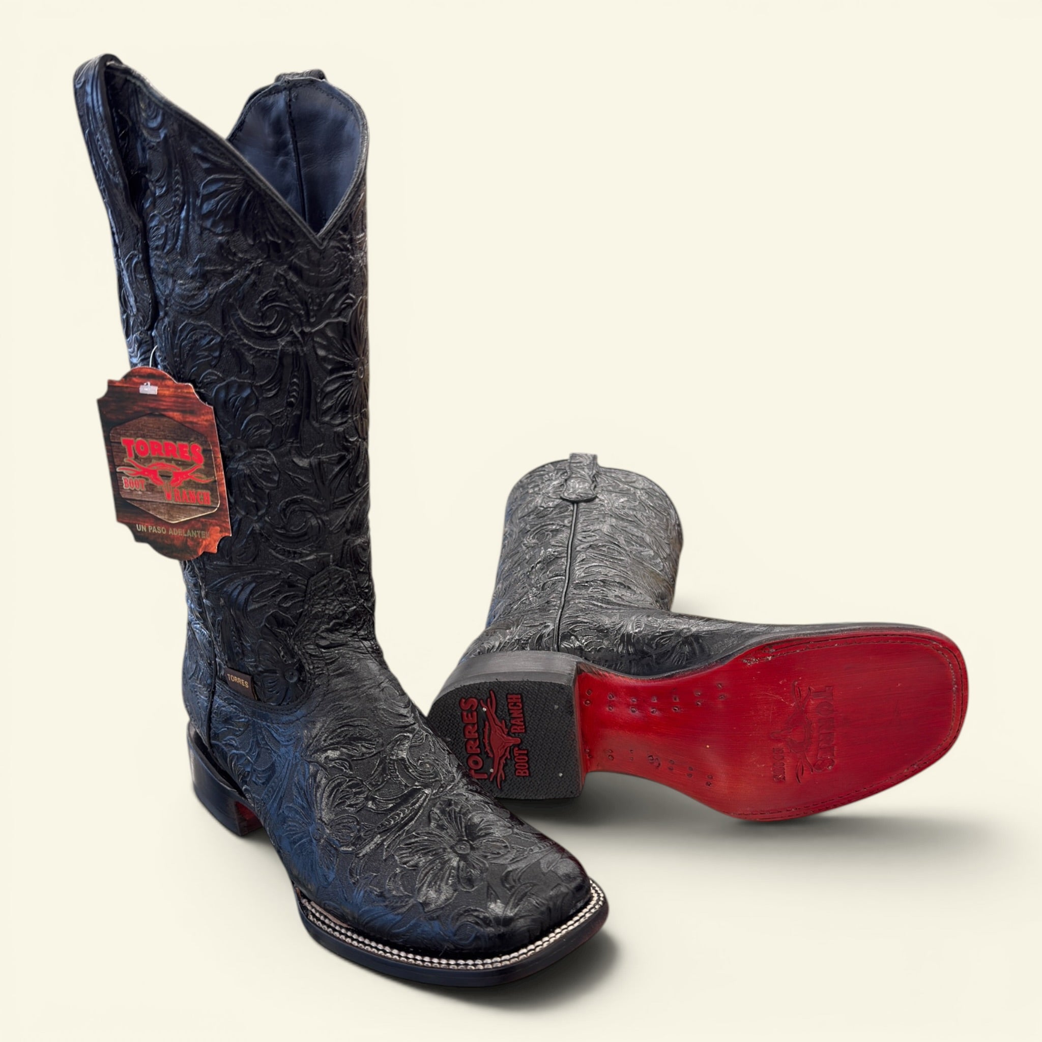 Torres Boot Ranch - Midnight Magnolia - Handtooled Black