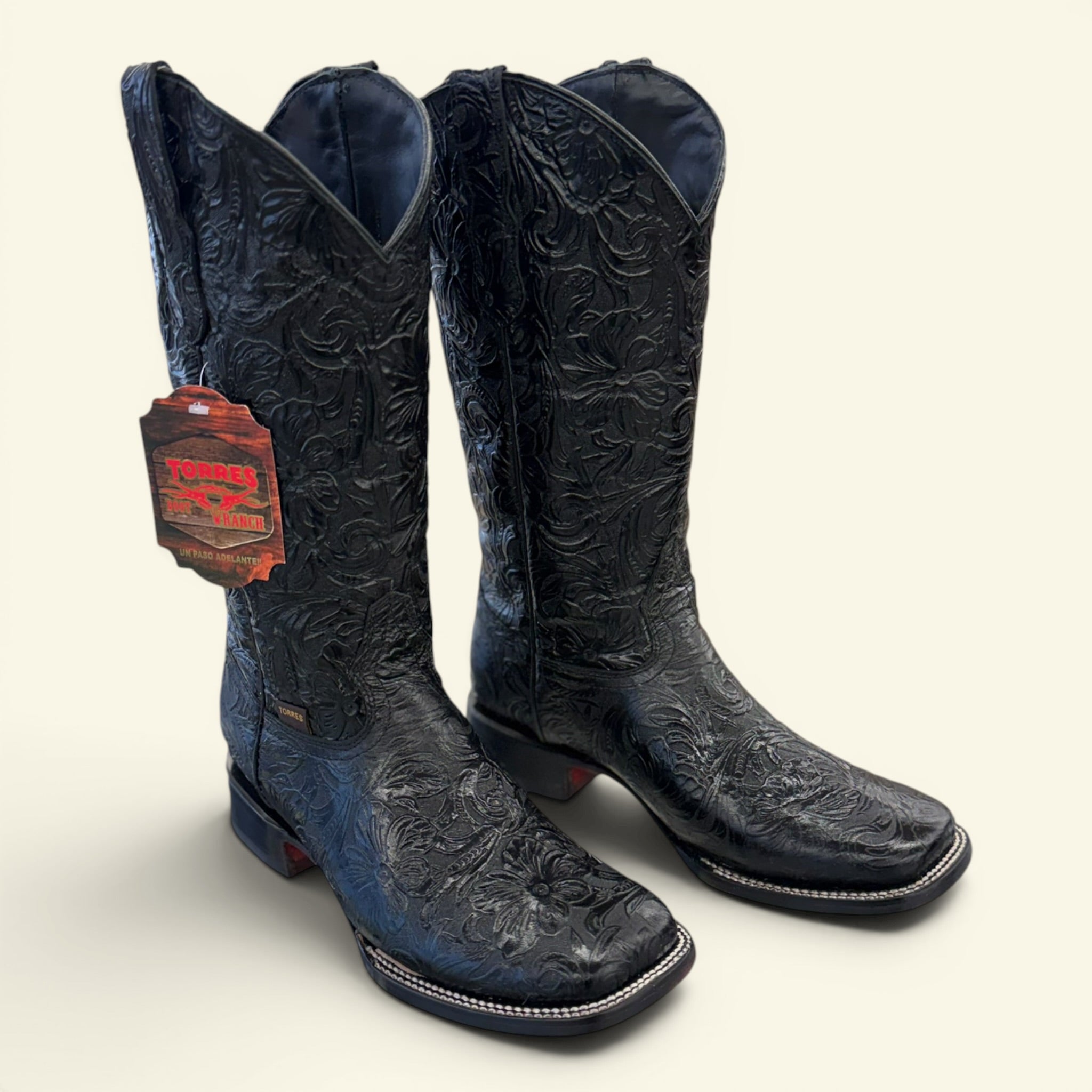 Torres Boot Ranch - Midnight Magnolia - Handtooled Black